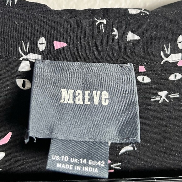 Anthropologie Maeve Black Cat Pattern Shirt Size 10 Twee - Picture 3 of 5